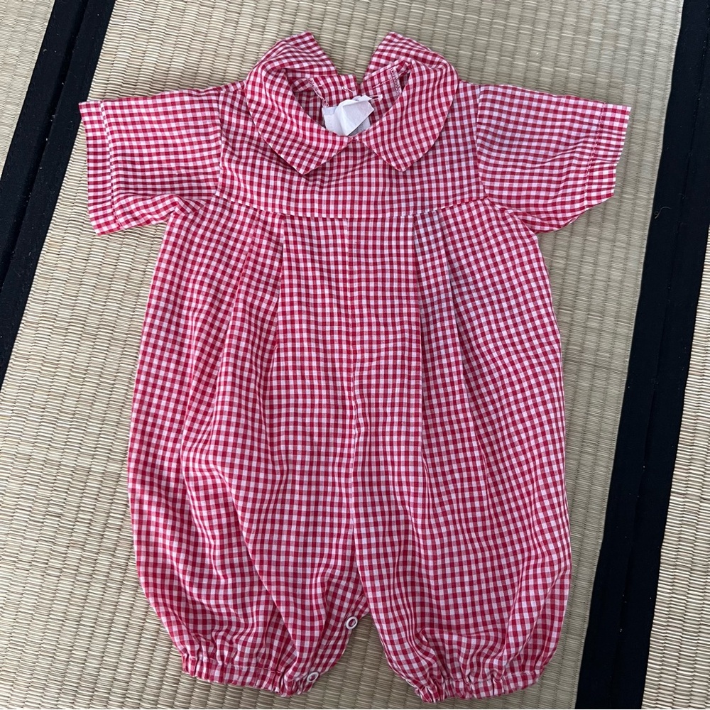 The Proper Peony Red Gingham Bubble Romper 9M Made In USA